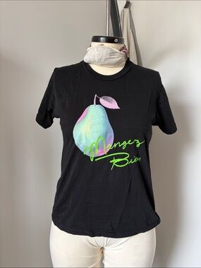 Women's Black Short-Sleeve Graphic Pear Tee with Neon Script